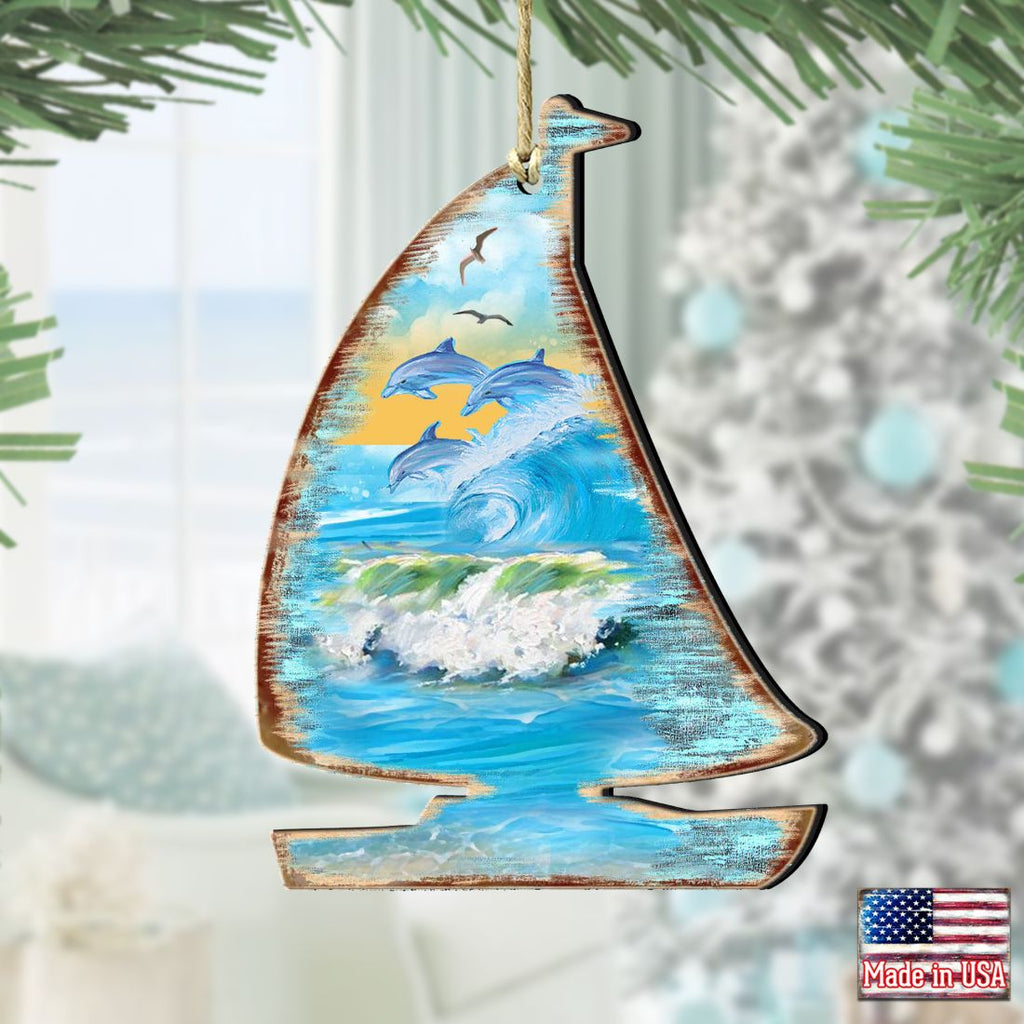 Sailboat Wooden Ornaments by G. DeBrekht - Coastal Holiday Decor - 8198524-2