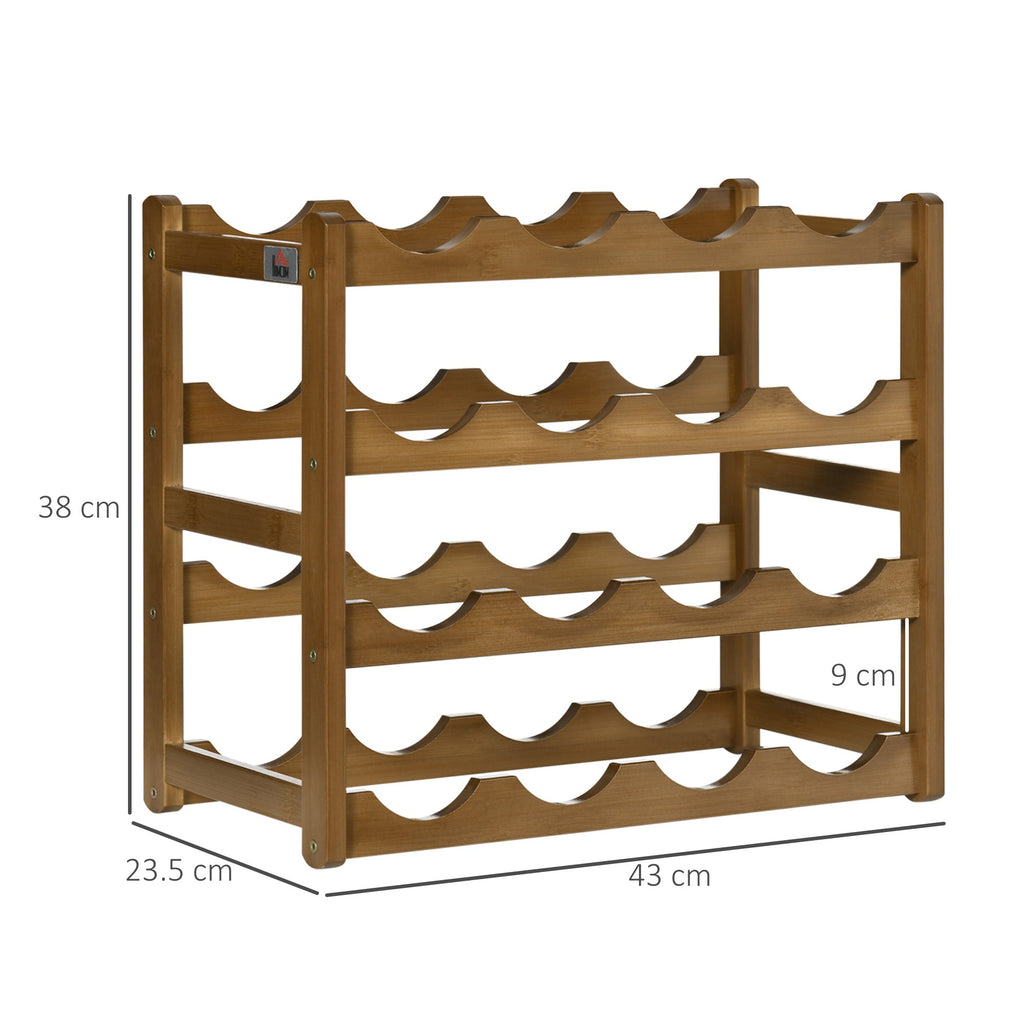 Free Standing Bamboo Wine Rack with 16 Bottles Holder, 4-tier Water Bottle Organizer, Display Shelf for Countertop, Home Bar, Brown-2
