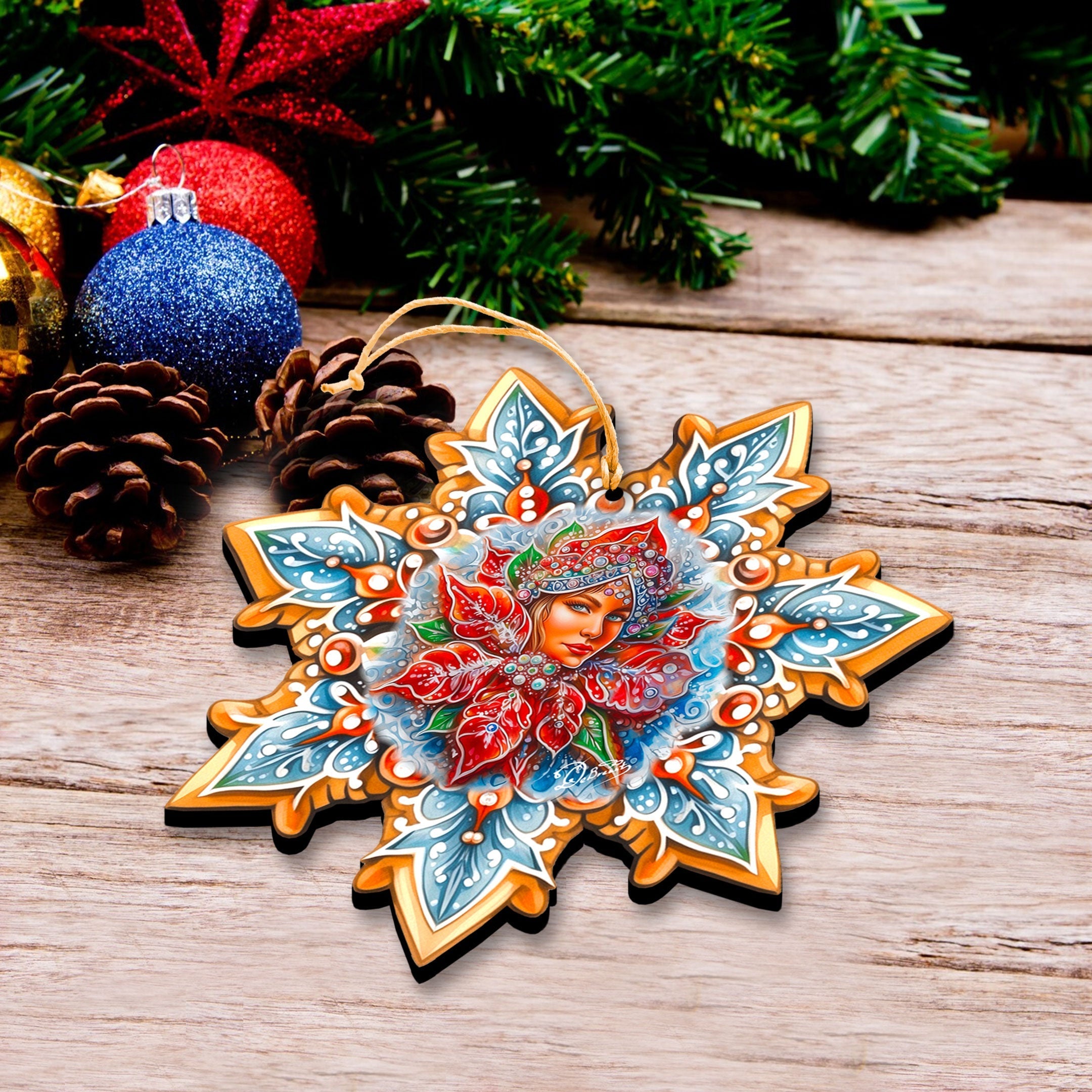 Snow Maiden Snowflake Wooden Ornaments by G. Debrekht - Christmas Decor - 8688401