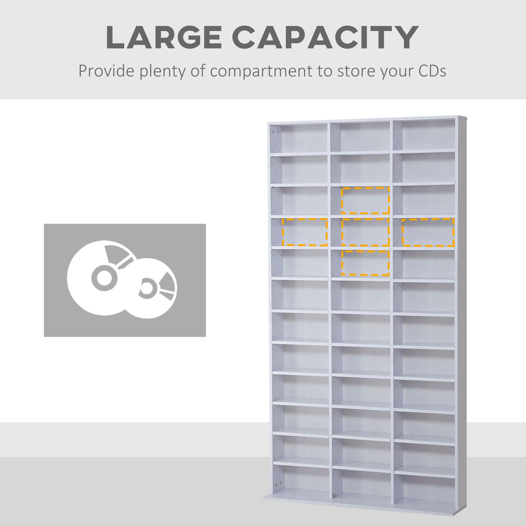 CD / DVD Storage Shelf Storage Unit for 1116 CDs Height-Adjustable Compartments 102 x 24 x 195 cm White-3