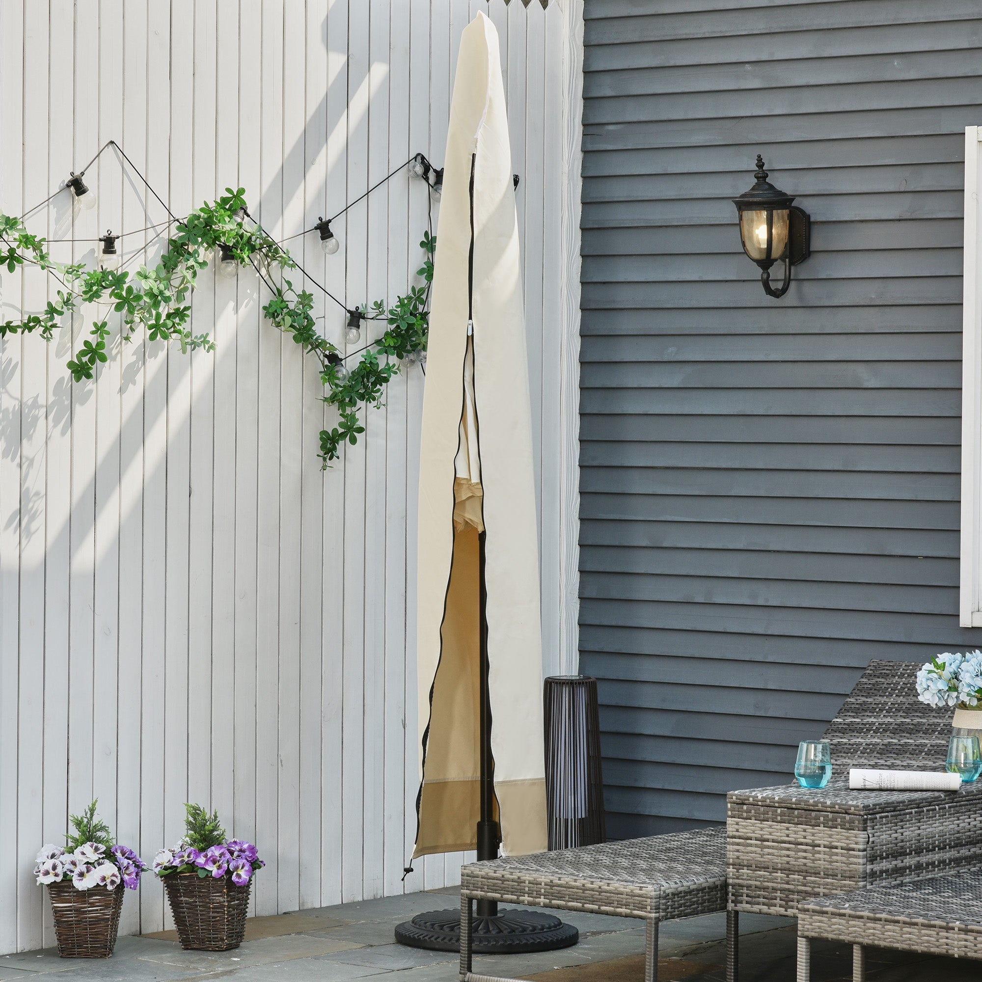 Deluxe Waterproof Garden Parasol Cover 600D Oxford Cloth Black-1