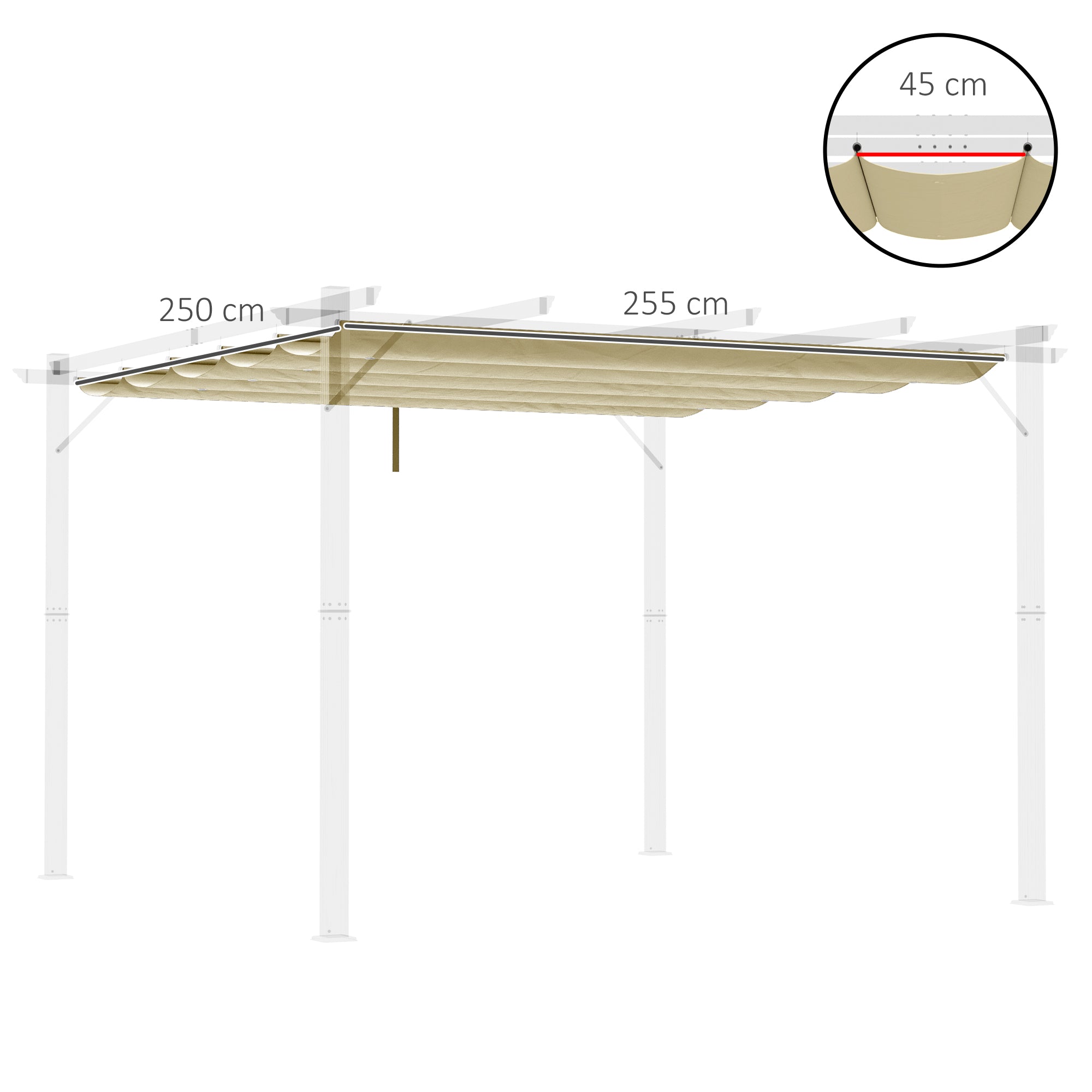 Retractable Pergola Canopy Replacement 3x3 Metre Polyester Beige-2