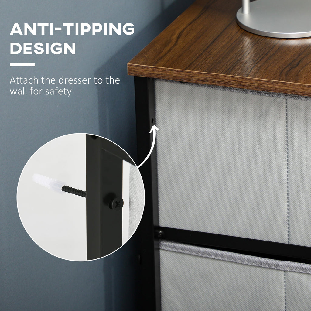 Chest of Drawers, Fabric Storage Drawers, Industrial Bedroom Dresser w/6 Fabric Drawers, Steel Frame, Wooden Top for Nursery, Living Room Grey-4