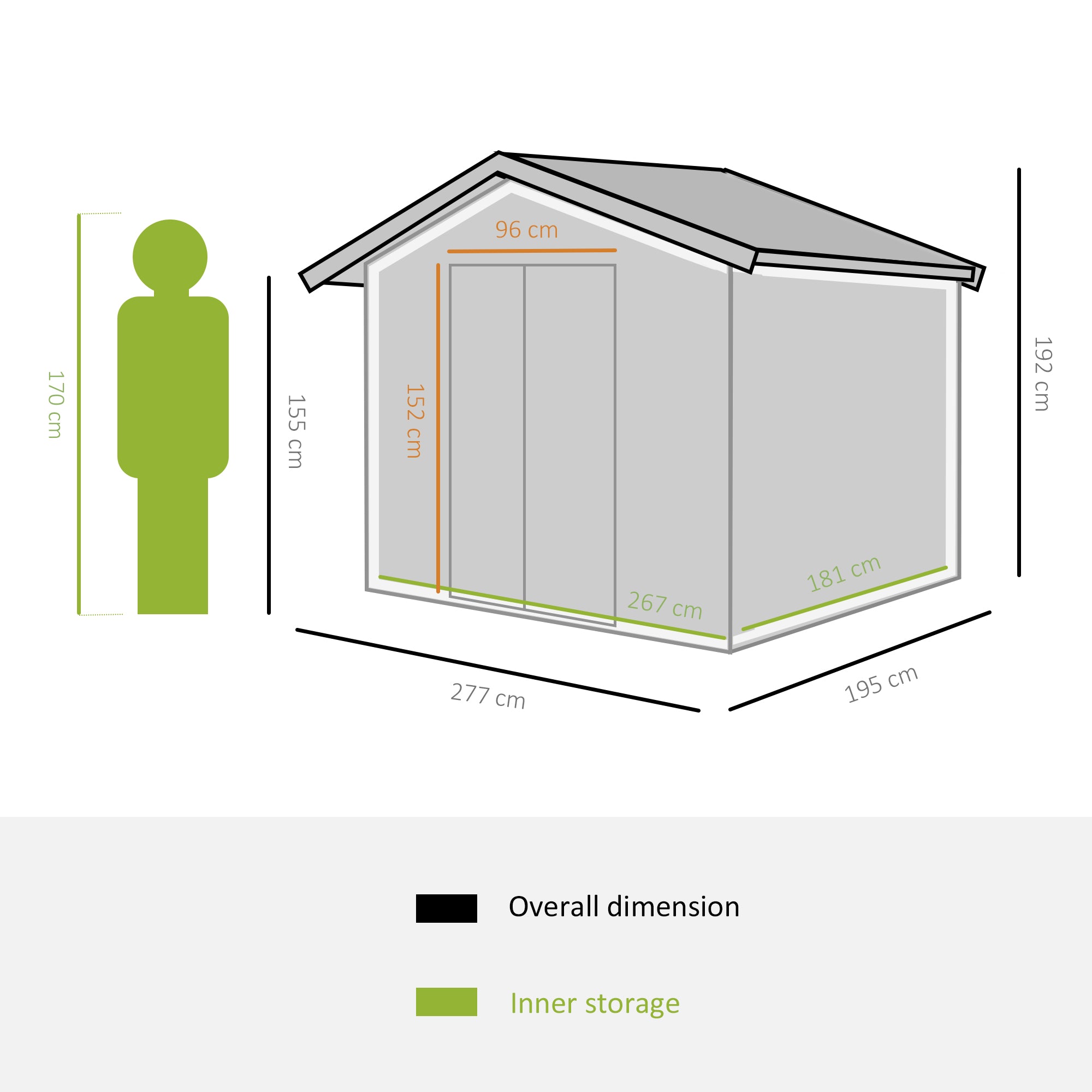 9 x 6ft Metal Outdoor Garden Storage Shed with Ventilation Dark Grey-2