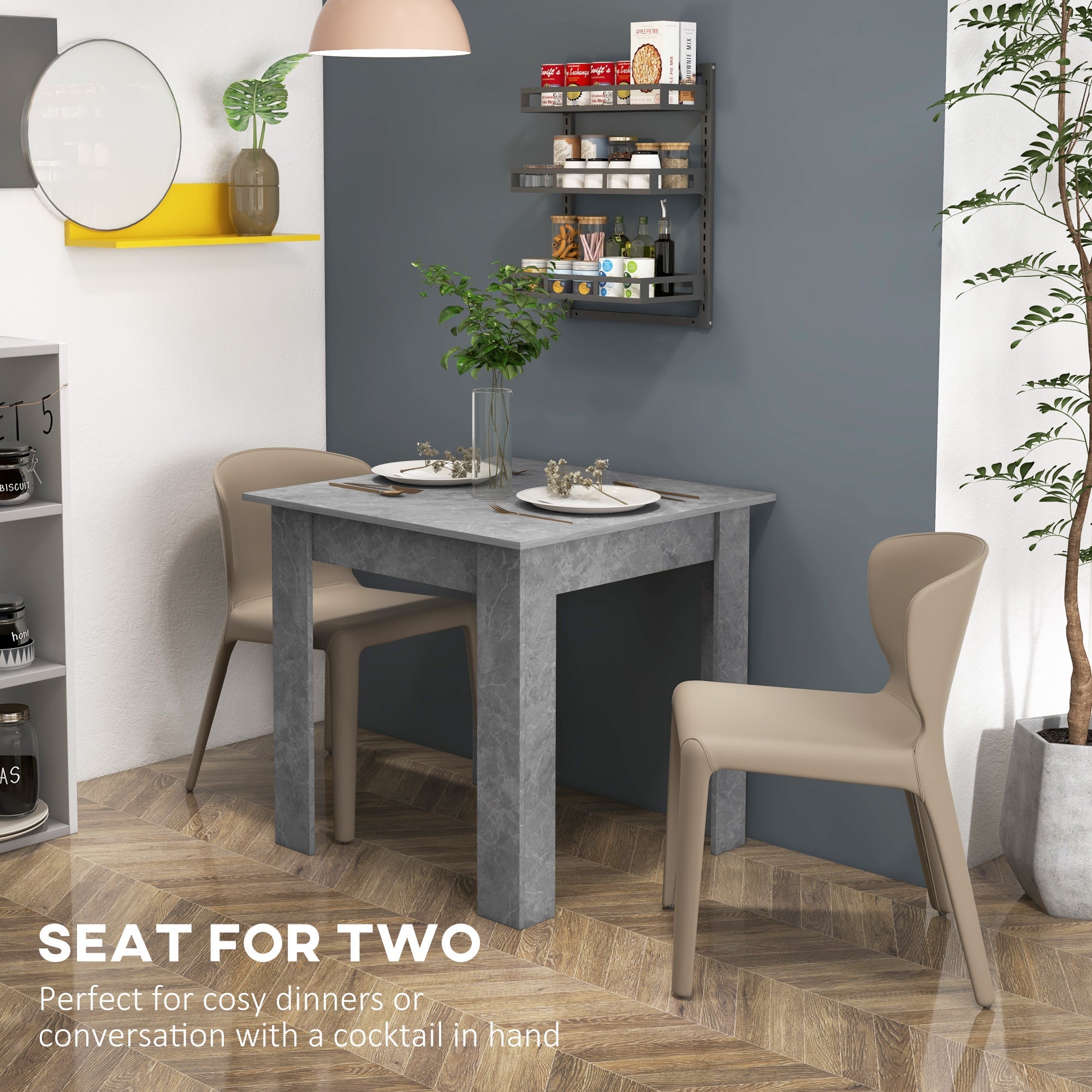 Square Dining Table, Modern Dining Room Table with Faux Cement Effect, Space Saving Small Dining Table-3