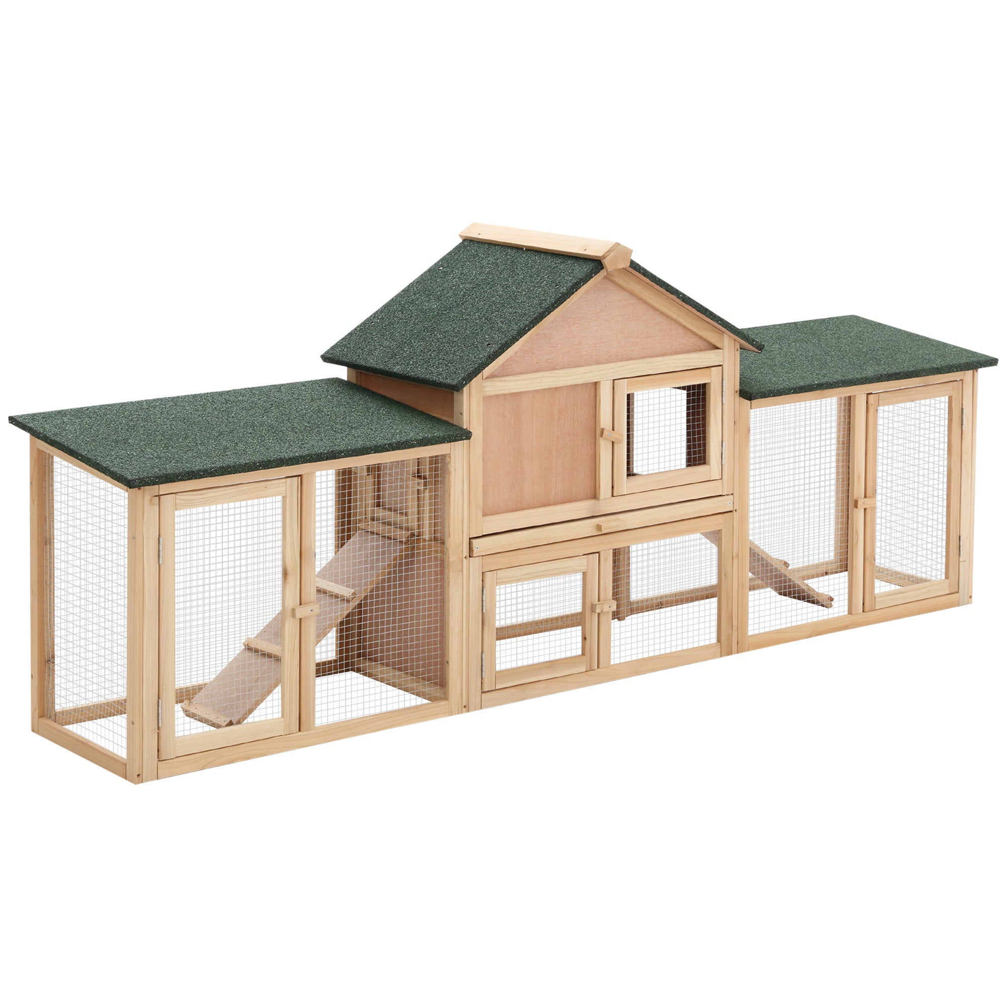 Deluxe Two-Storey Wooden Bunny Rabbit Hutch, Guinea Pig Hutch, w/ Ladder Outdoor Run Box Slide-out Tray 210 x 45.5 x 84.5 cm-0