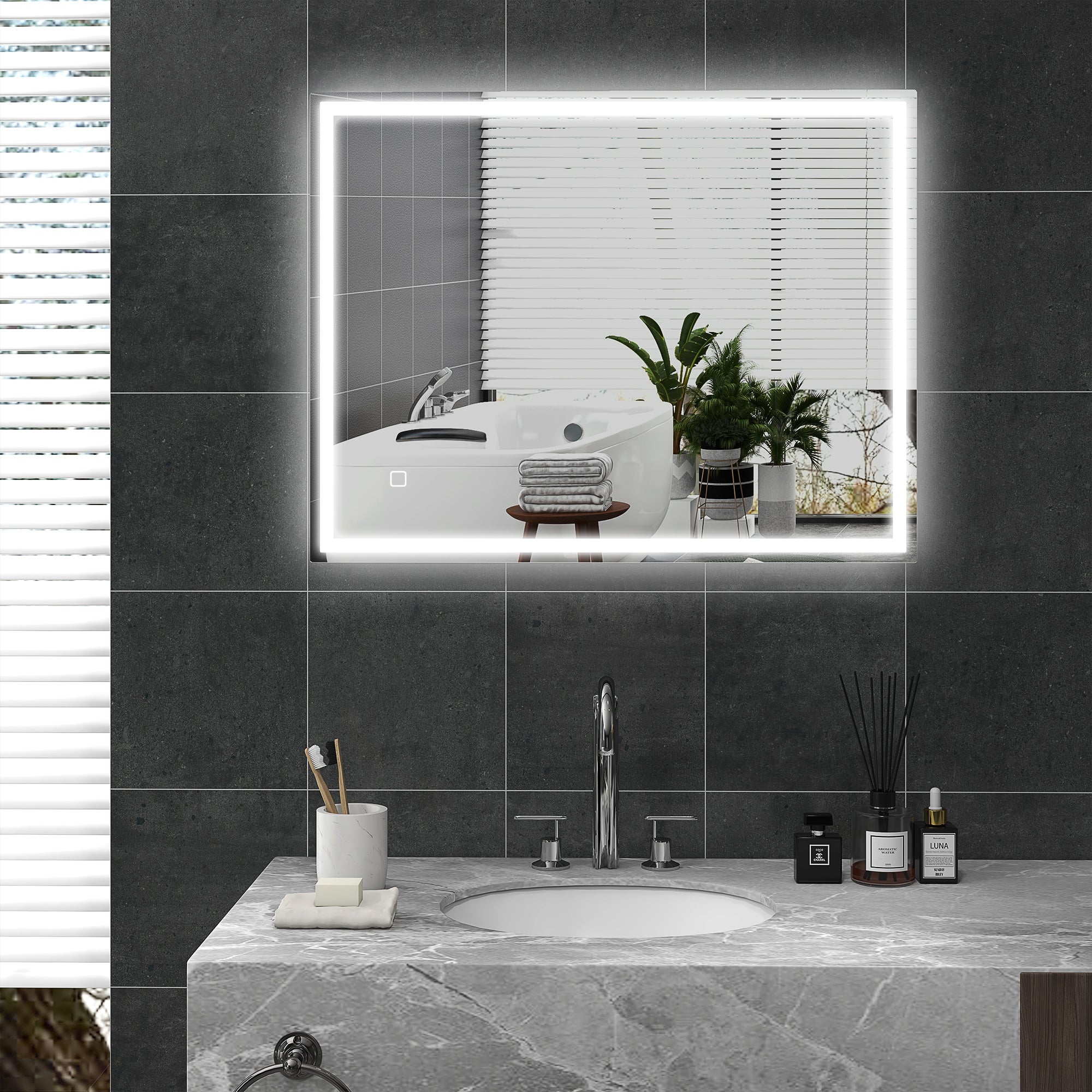 Dimmable LED Bathroom Mirror with Anti-Fog and Smart Touch - 90 x 70cm-1