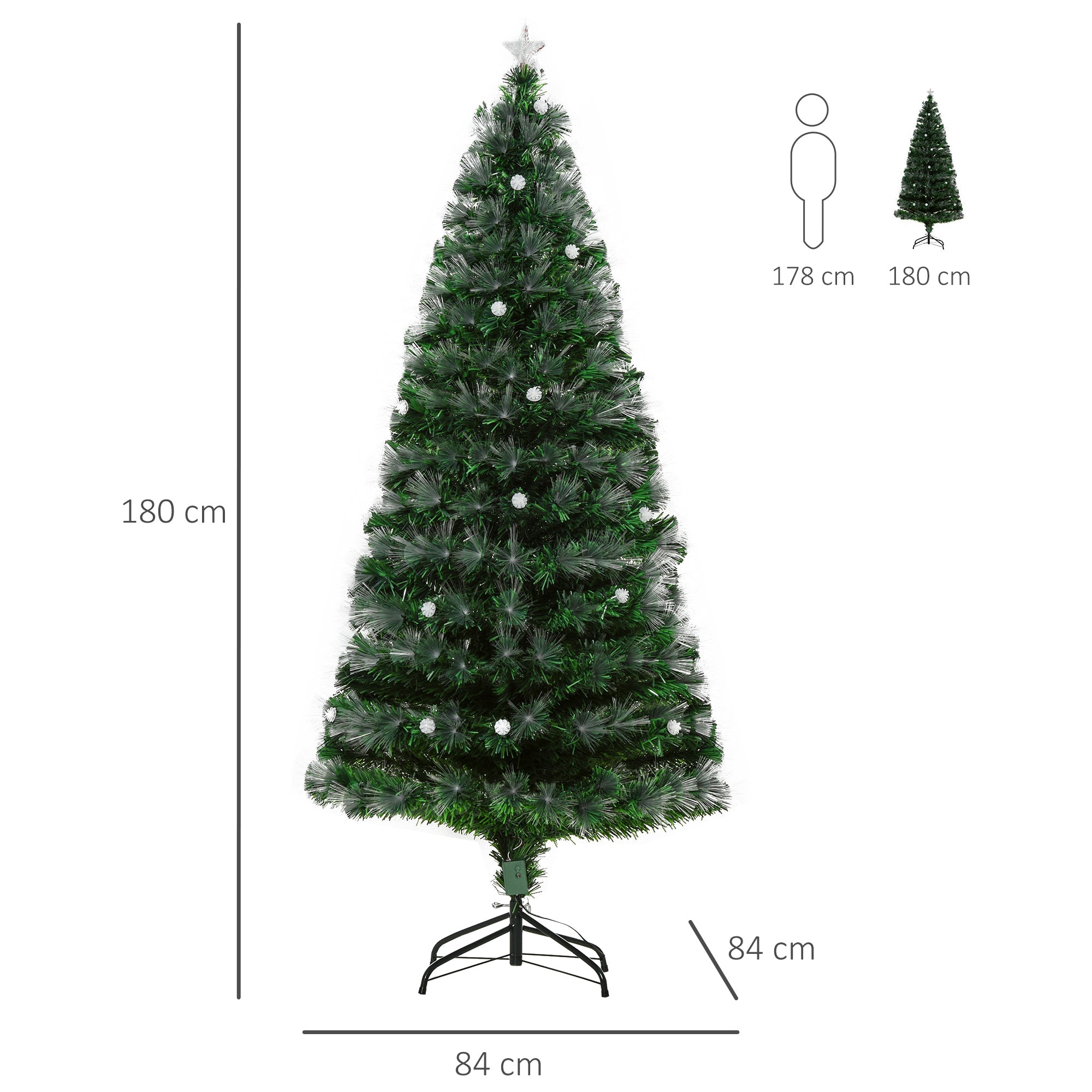HOMCM 6ft White Light Artificial Christmas Tree w/ 230 LEDs Star Topper Tri-Base Full Bodied Seasonal Decoration Pre-Lit Home-2